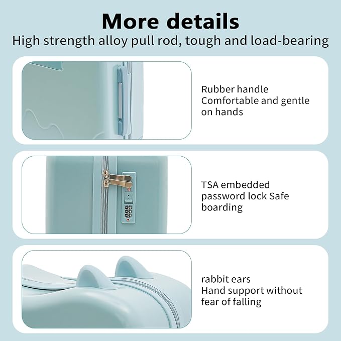 18 inch Children's Ride On Trolley, Kids Ride On Luggage with Universal Wheel, Kids Ride-On Suitcase, Waterproof Unisex Boys Girls Travel Suitcase (Sky Blue)