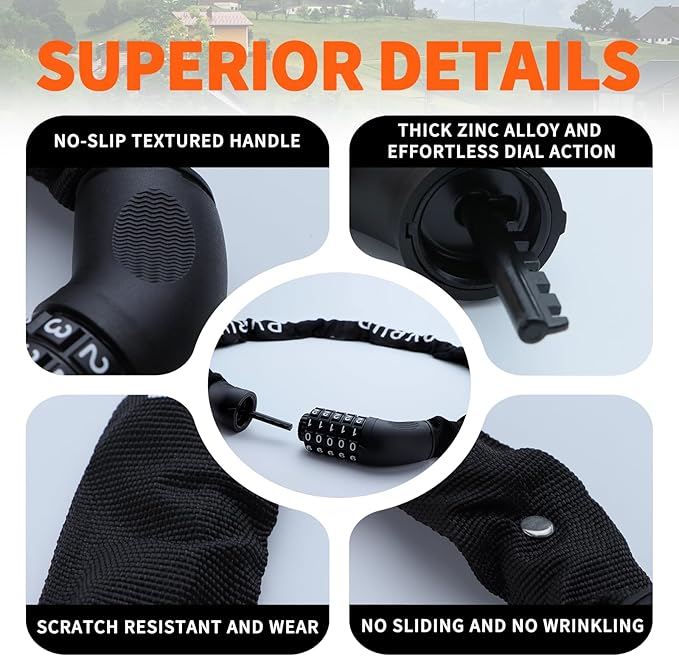Bike Chain Lock, 5 Digit Combination Heavy Duty Anti Theft 3.9Ft Bicycle Chain Lock,6mm Thick High Hardness keyless Bike Lock for Bike,Scooter,Motorcycle,Door, Gate
