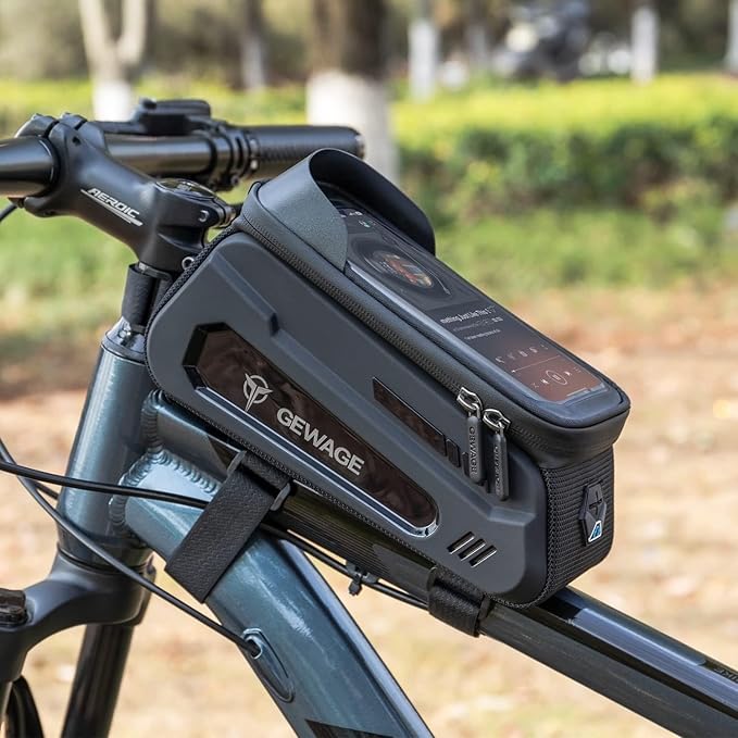 GEWAGE Bike Front Frame Bag with Phone Holder - Top Tube & Handlebar Bags for Mountain & Road Bikes