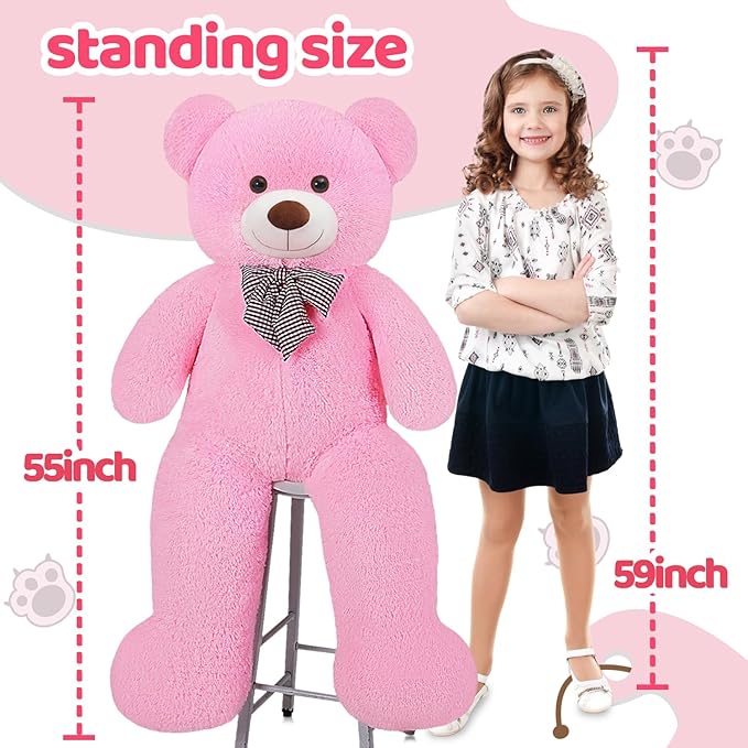 Giant Pink Teddy Bear 47" Stuffed Animals Plush Toy, 4 Feet Cute Life Size Big Soft Bear for Boy Girl Birthday Valentine Mother's Day, 120CM, 5LBs