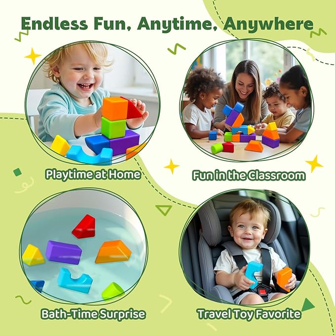 Magnetic Building Blocks, Large Magnetic Blocks for Kids Ages 1-3, 3D Geometric Shapes Stacking Blocks Set, Montessori Sensory Toys for Toddlers, Boys & Girls (12pcs)