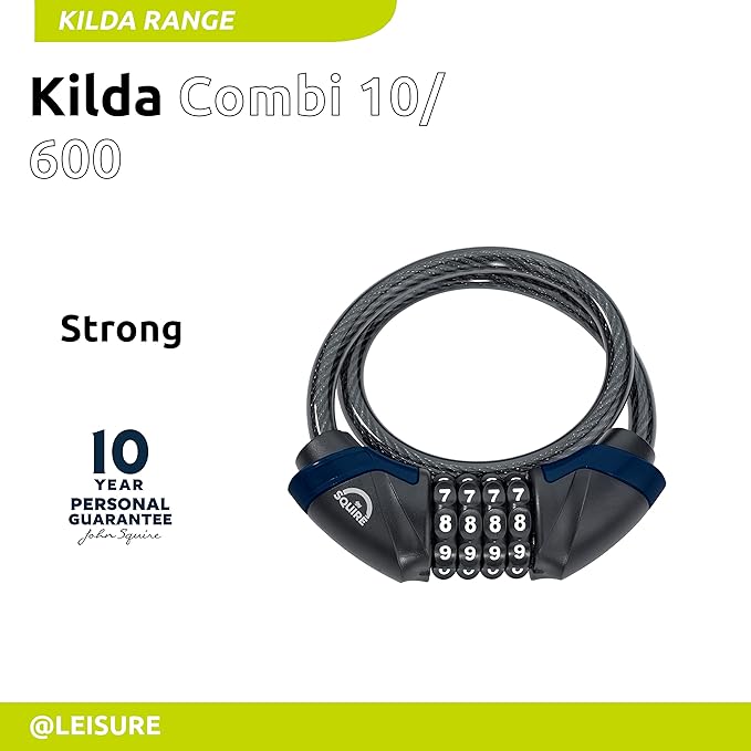 Squire Heavy Duty Bikelock (Kilda Combi) - 4 Wheel Combination Cable Lock - Weatherproof Armoured Steel Combination Bike Lock - Flexible, Tamper Proof Combination Lock All Purpose Use (600 mm)
