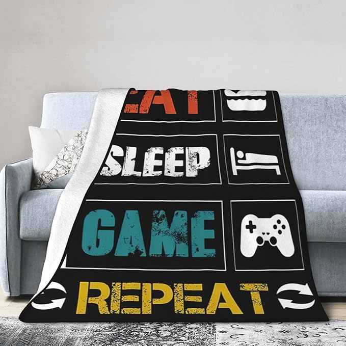 Game Blanket Gaming Gamer Throw Blanket Cozy Plush Black and White Fleece Flannel Ultra Soft Blankets Lightweight Fuzzy Party Gifts for Girls Boys Women Men Adult Kids 80"X60"