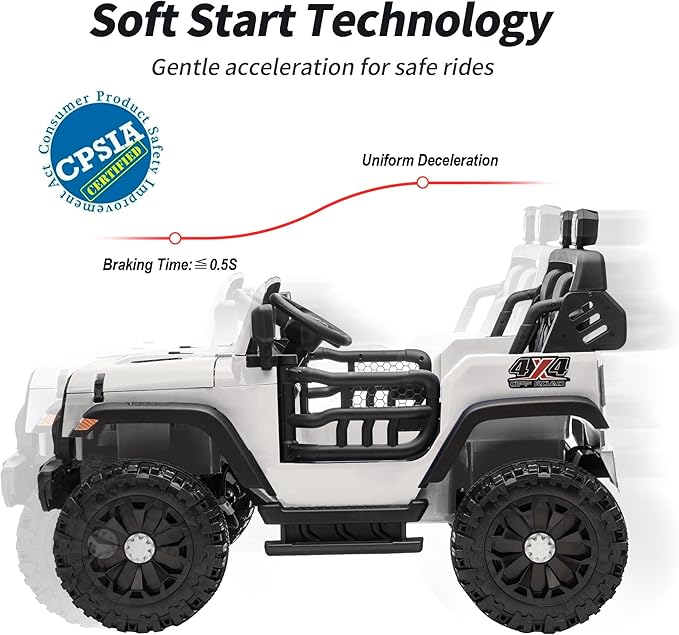 2 Seater Ride on Car Toy, 24V 4WD Electric Car for Kids 4-8 with Remote Control, 4x200W Motors, Capacity 150 lb - White