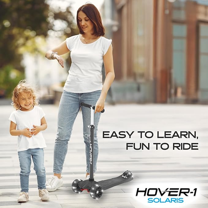 Hover-1 Solaris Kick Scooter with Multicolor Wheel Lights, 4.5” Front Wheels, Rear Foot Brake, and 110 Pound Weight Capacity