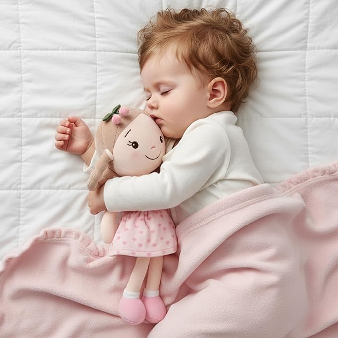 GAGAKU Soft Plush Baby Doll for Girls (12") - My First Baby Doll Gift for Girls, Toddlers & Infants, Machine Washable Rag Doll Toy - Cherry Girl