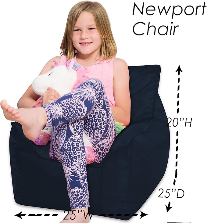 Posh Creations Structured Comfy Bean Bag Chair for Gaming, Reading, and Watching TV, Newport Chair, Microsuede - Navy Blue