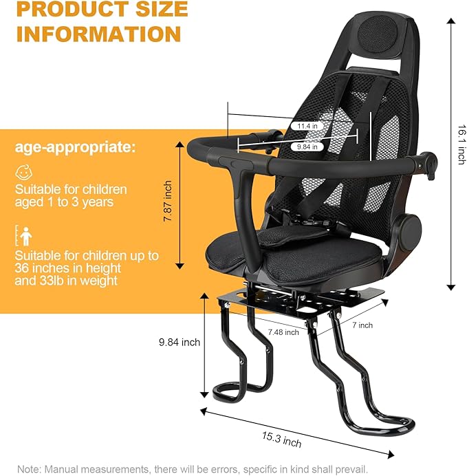 Rear Child Bike Seat,Rear Mounted Child Bike Seats,Back Mount Child Seat with Back Rest Armrest Foot Pedals,Width Adjustable Bicycle Rear Seat,Fits All Bicycle Rear Frames