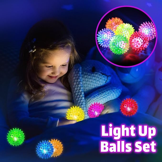 Sensory Light Up Bouncy Balls - Sensory Toys for Kids with Autism Toys for 3-4 5-7 8-12 Gifts for Boys Girls Spiky Stress Balls Novelty Noisemaker Toys Stocking Stuffers for Grandkids