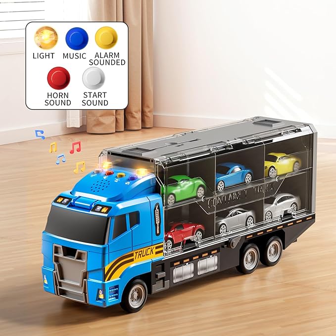 Toddler Boys Toys for 3 4 5 6 Years Old, Truck Vehicle Set with Play Mat and Die-Cast Toy Car, Transport Carrier Truck for Kids, Birthday Gifts Toys for 3 4 5 6 7 8+ Year Old Boys