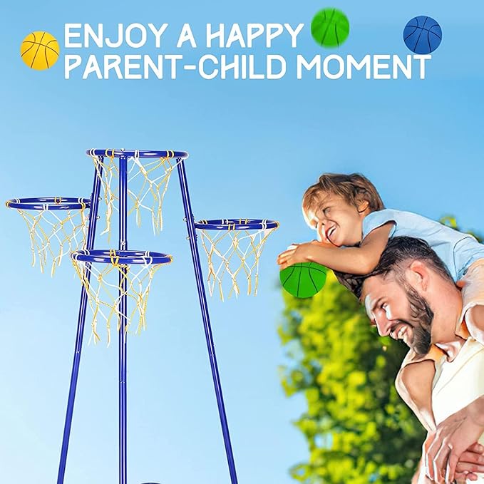 Kids Basketball Hoop, 4-Hoop Child Basketball Hoops, Portable Basketball Stand with Adjustable Heights and 3 Balls, for Age 3 Years and Up,Indoor and Outdoor Basketball Toy Set