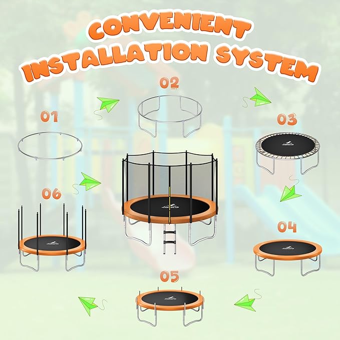 Trampoline 8FT 10FT, Outdoor Trampolines with Enclosure Net and Ladder, Recreational Anti-Rust Trampolines for Kids and Adults, ASTM Approved