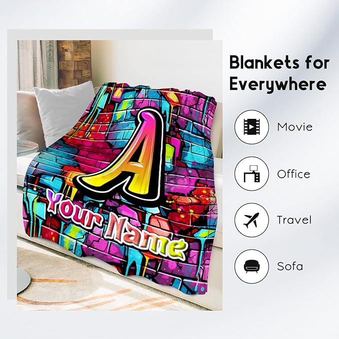 Personalized Blanket for Boys - Kids Throw Blanket - Custom Initial Gifts for Son & Grandson - 30"x40" Fluffy Flannel Monogram Throw for Toddler Child