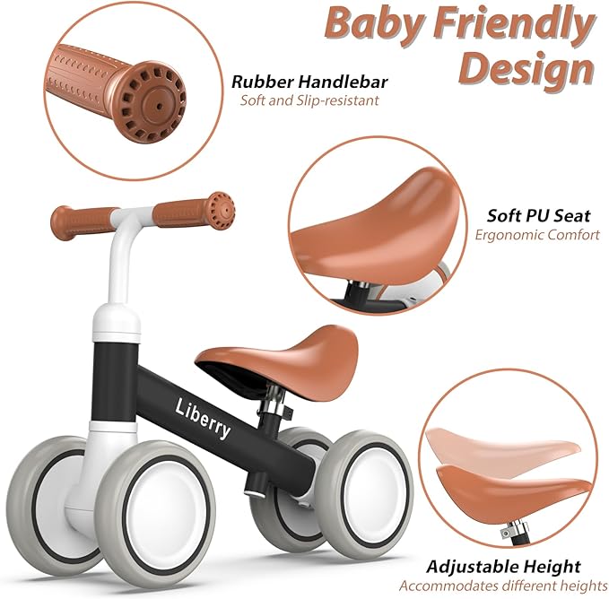 Liberry Baby Balance Bike with Adjustable Seat, Toddler First Ride-On Toy for 1-2 Year Old, Boys Christmas & Birthday Gift