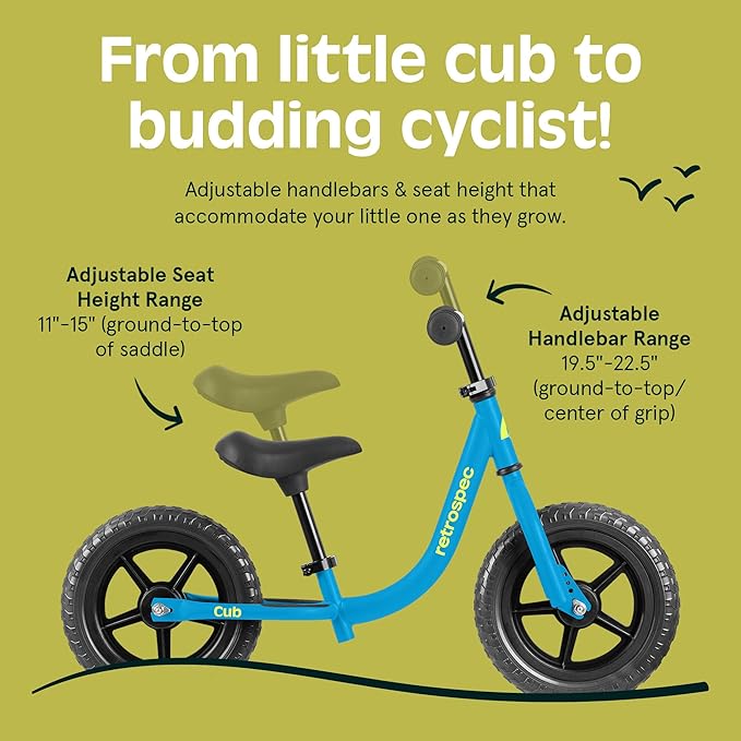 Retrospec Cub Toddler Balance Bike for Ages 18 Months - 3 Years - 12in No-Pedal Beginner Bicycle with Adjustable Seat, Puncture-Proof Tires & Safe Low Frame Design