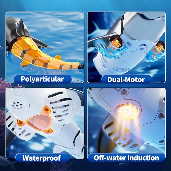 2.4Ghz Remote Control Shark Toys for Kids 3 4 5 6 7 Years Old, 1:18 Scale High Simulation Shark for Pool, Bath Toys for Toddlers, Electronic RC Sea Animal, Outdoor Water Gifts