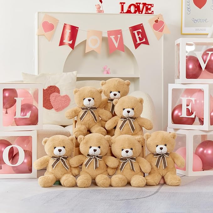Tezituor Teddy Bears Stuffed Animal 7 Packs in Bulk, Small Teddy Bear Bulk 12" for Baby Shower Decorations, Stuffed Bear Plush Toy for Wedding Birthday Christmas Party Decorations