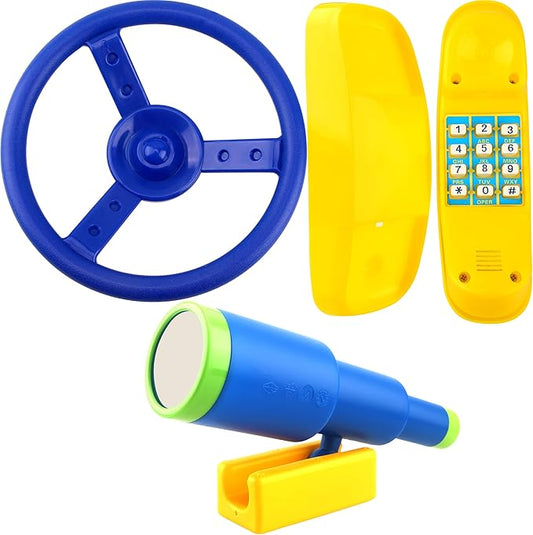 Playground Accessories Swingset Steering Wheel Plastic Telescope Telephone Swingset Phone Toy for Kids Outdoor Playground Backyard Treehouse (Color Set 2- (3 PCS))