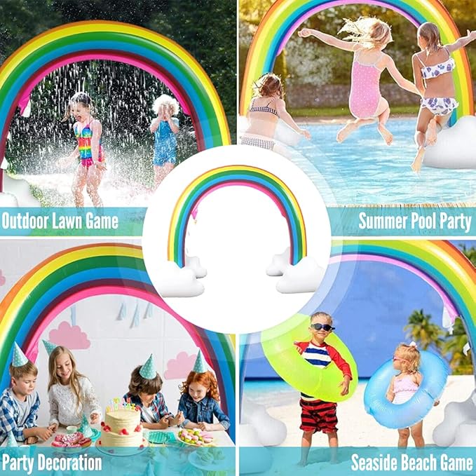 Inflatable Rainbow Cloud Sprinkler Toys, 8 x 5.5 Ft Summer Sprinkler Backyard Water Park Supply for Kids