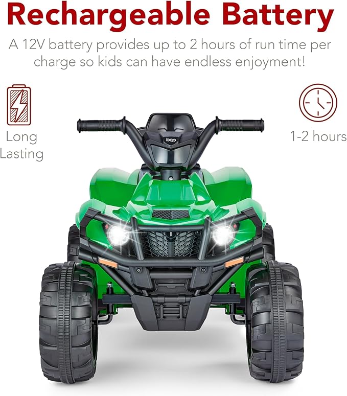 Best Choice Products 12V Kids Ride-On Electric ATV, 4-Wheeler Quad Car Toy w/Bluetooth Audio, 2.4mph Max Speed, Treaded Tires, LED Headlights, Radio - Kelly Green