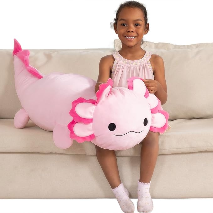MaoGoLan 47" Giant Axolotl Stuffed Animal,Ultra Soft Salamander Kids Body Pillow Plush,4 Feet Jumbo Throw Pillow Plushie for Axolotl Lover,Home Decor,Gifts