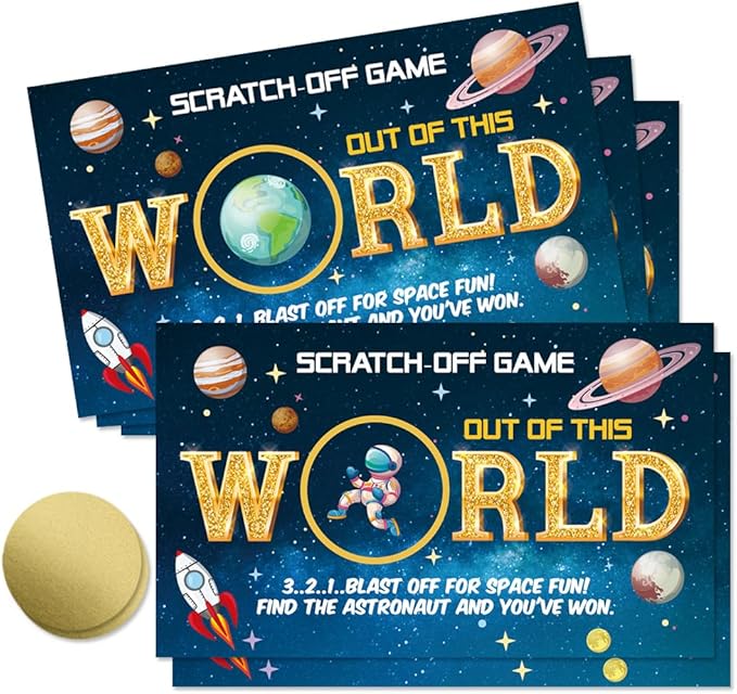 50 Psc Out of This World Scratch off Cards, Funny Outer Space Theme Scratch Cards for Birthday Baby Shower Party, Lottery Group Reveal Games Activity Supplies, Galaxy Theme Party Supplies