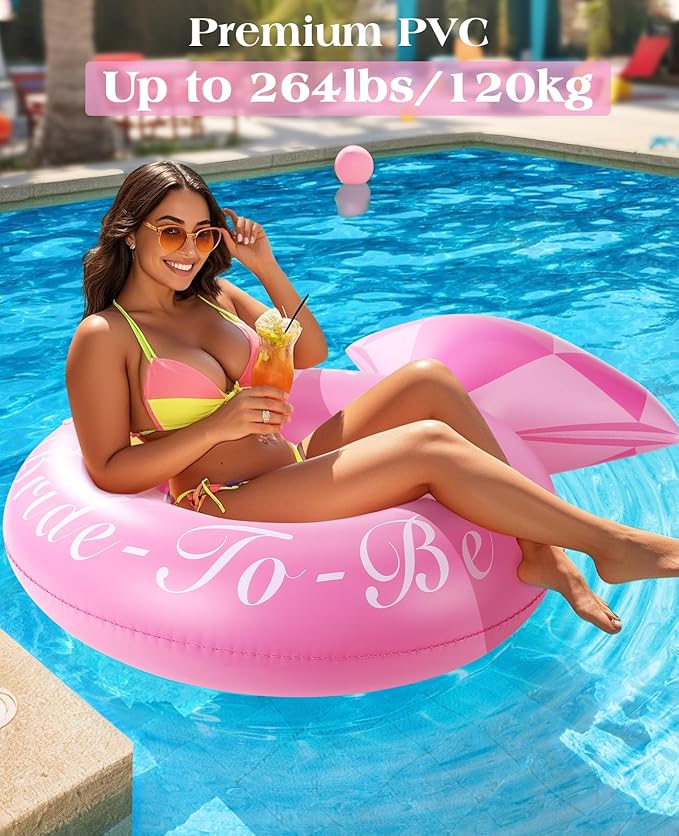 HeySplash Pool Floats, Inflatable Diamond Ring Pool Float, Large Engagement Ring Floatie for Bachelorette Party, Swim Tube River Lake Wedding Bride Stagette Decor Fun Toy Raft for Adults, Pink