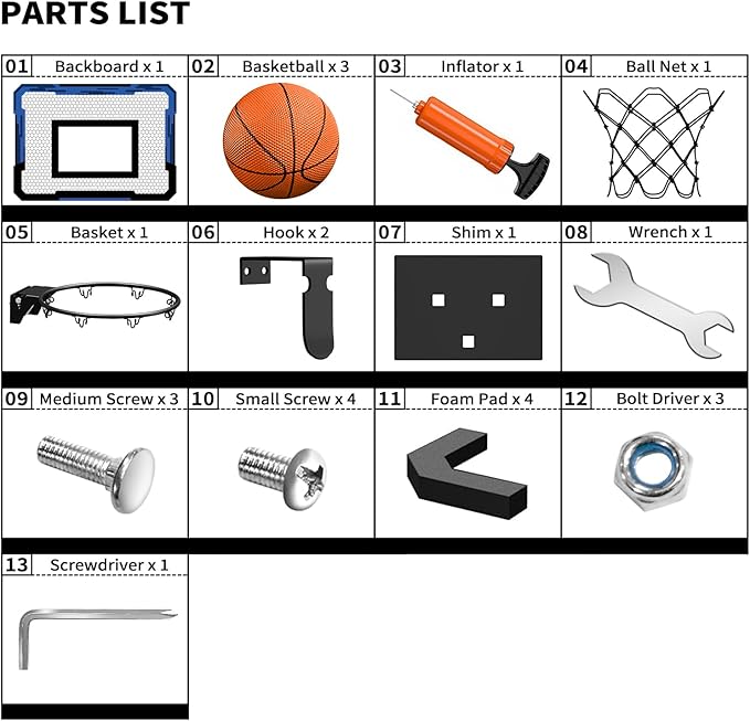 QDRAGON Mini Basketball Hoop, Over The Door Indoor, with 3 Balls/Inflator/Breakaway Rim, Basketball Toy Gifts for Kids and Adults, Suit for Bedroom/Office/Outdoor, Blue