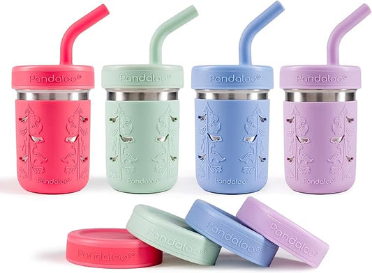 Pandaloo® Smoothie Cups for Kids - Stainless Steel Toddler Tumbler with Straw, Sippy Cup for Smoothies - BPA-Free, Toddler Snack Cups, 10 oz
