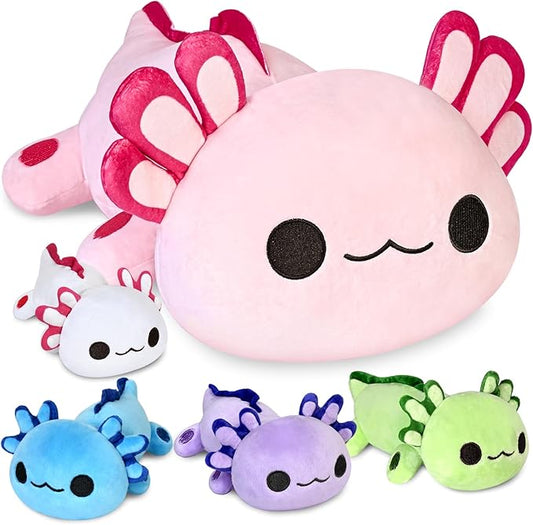 KIZZYEA Axolotl Plush Toys for Ages 0 1 2 3 4 5 6 7 8+ Year Old, Axolotl Mommy Stuffed Animal with 4 Baby Axolotls in Her Tummy, Plush Toys Set, Christmas Birthday Gifts for Baby, Toddler, Kids