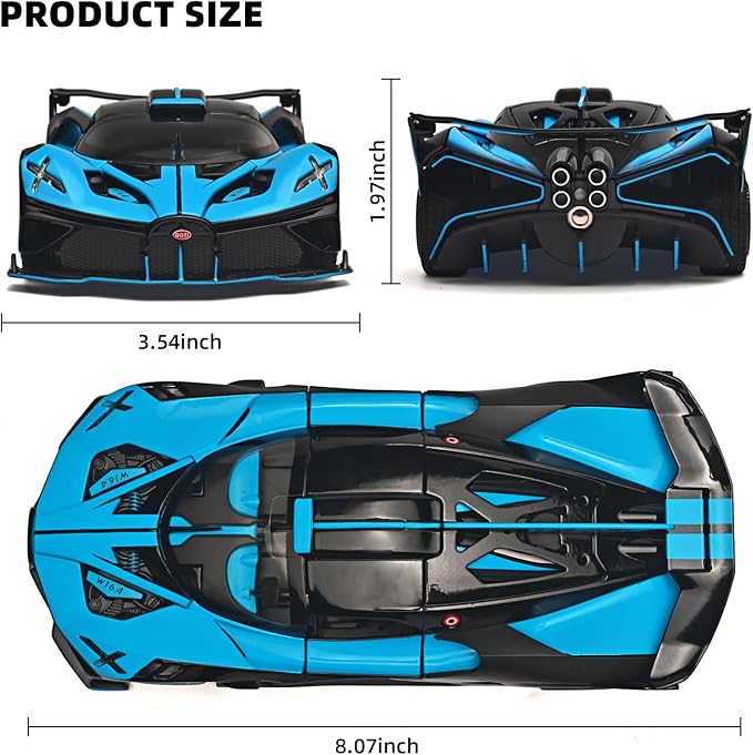 Toddler Car Toys 1/24 Diecast Cars Compatible for Bolide Model Car Collection,Spray Bolide Toy Car for Boys,Pull Back Cars with Light and Sound,Toy Cars for Boys Age 4-7（Blue）
