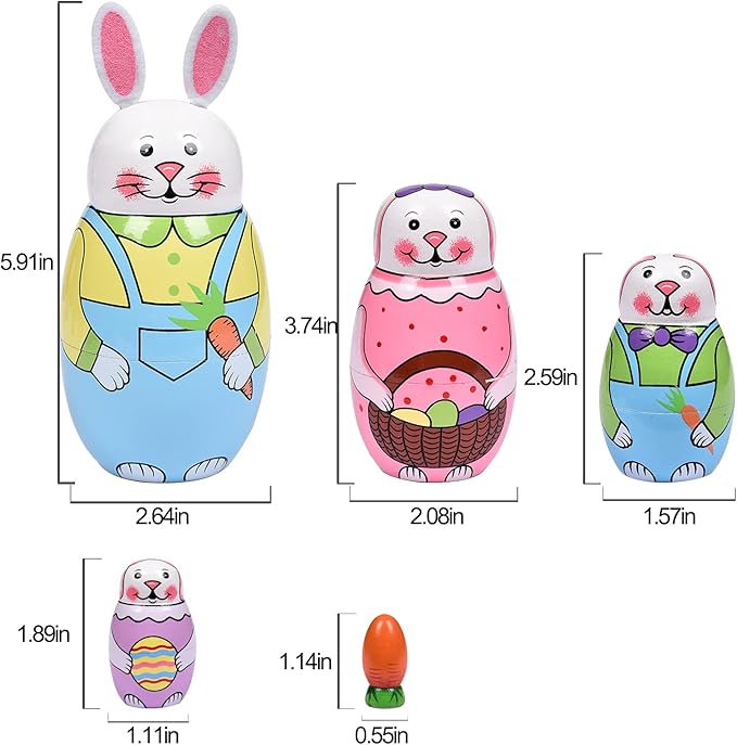 Nesting Dolls, Nesting Easter Eggs Toys, Wooden Handmade Matryoshka Dolls for Kids Birthday or Home Decoration (Small Rabbits)