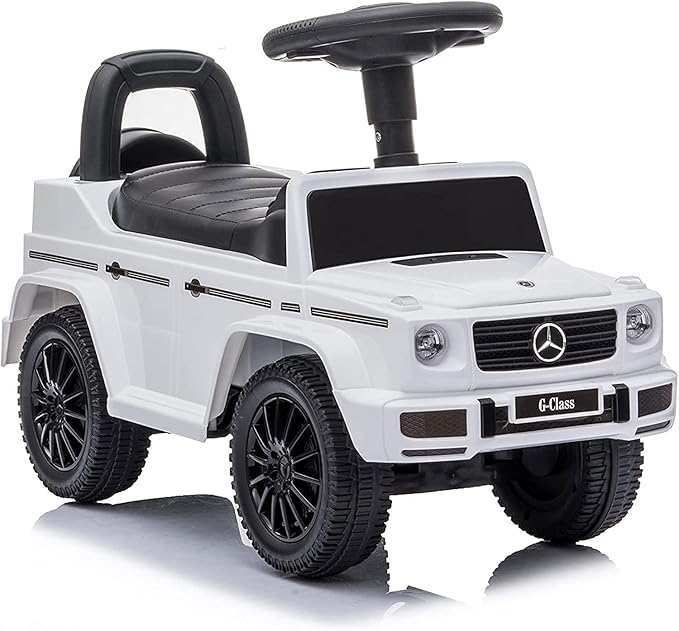 Best Ride On Cars Kids Outdoor Stroller Mercedes G-Wagon Push Car with Working Lights, Horn, and Music for Ages 1 to 3 years, White
