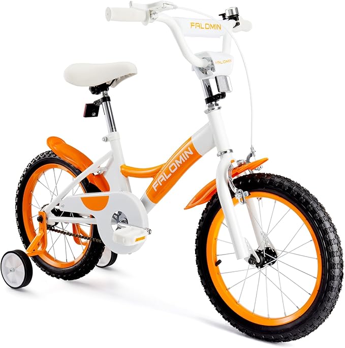 14/16/18 Inch Children’s Bike for Toddlers Kids Ages 3-9, Safe Non-Slip Tires, Removable Training Wheels, Coaster Brake, Easy Assembly, Perfect for Boys and Girls, Orange