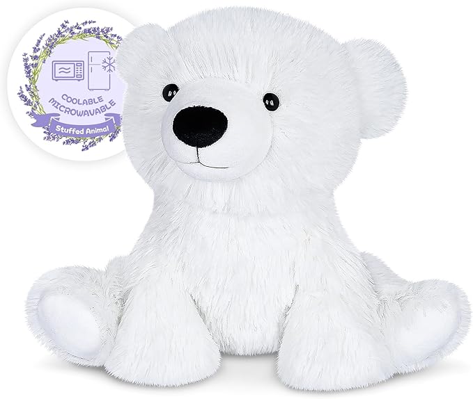 Warming Polar Bear Stuffed Animal, Microwavable Heating Pad for Soothing & Stress Relief, Stuffed Bears Plush Toys with Lavender Scent, Plushies White Bear Gifts Kids & Adults