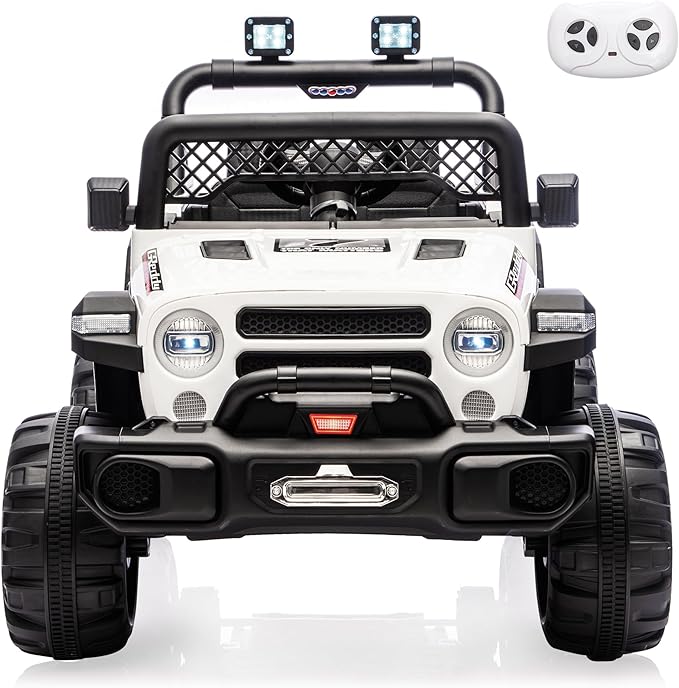 12V Kids Electric Ride on Truck，Parent Remote Control Car for Kids| Features 3 Speeds to 6MPH, 2 * 550w Moto, Spring Suspension, LED Lights, Music | for Children Aged 2-8 Years, White