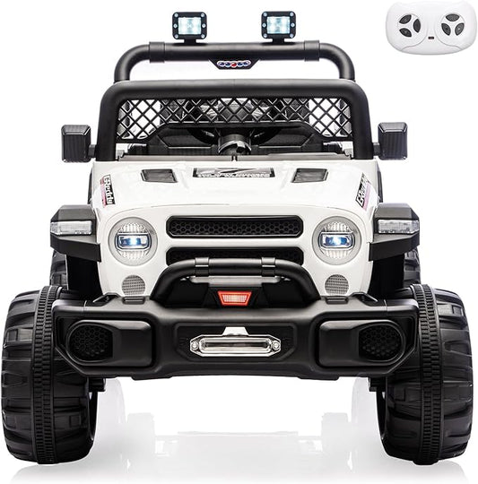 12V Kids Electric Ride on Truck，Parent Remote Control Car for Kids| Features 3 Speeds to 6MPH, 2 * 550w Moto, Spring Suspension, LED Lights, Music | for Children Aged 2-8 Years, White