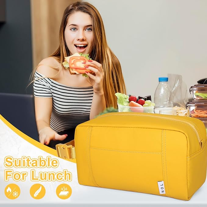 NOL Natural Organic Lifestyle Freezable Snack Bag, Leakproof Cooler Lunch Bag, Reusable, Zip Closure with Buckle Handle Nylon Waterproof Snack Box for Work Travel-Earth-yellow