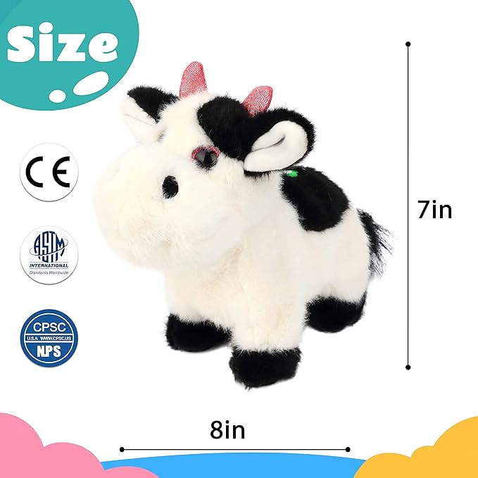 Cuteoy Walking Black Cow Stuffed Animal Speaking Moo Plush Cattle Electric Interactive Animated Plushies Toy for Girls Boys Birthday