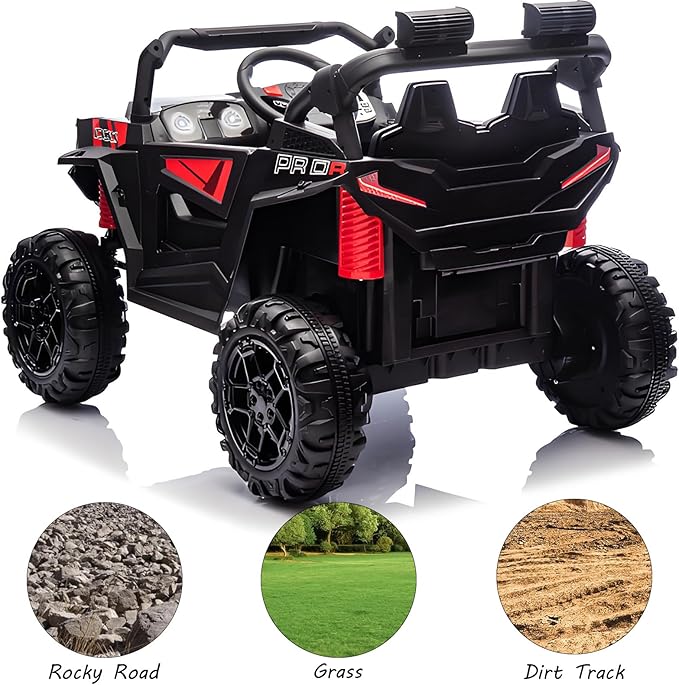 24v Ride On Toys for Big Kids,UTV 2 Seater Ride On Car for Kids,24 Volt Ride On Toys for Boys,W/Remote Control,LED,Music,Bluetooth,4 Shock Absorbers,Toddler 4 Wheeler,Electric Car for(Black)