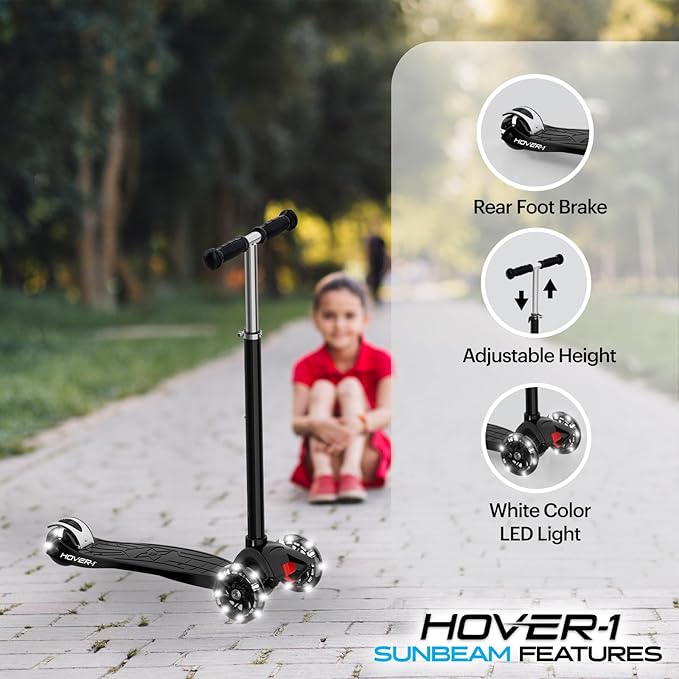 Hover-1 Sunbeam Kick Scooter with Multicolor Wheel Lights, 4.5” Front Wheels, Rear Foot Brake, and 110 Pound Weight Capacity
