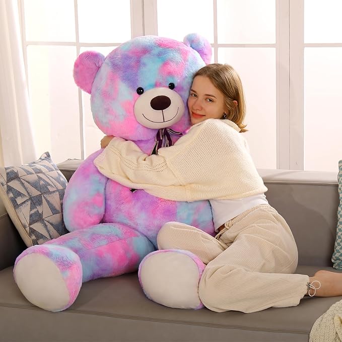Tezituor Big Teddy Bear,Giant Rainbow Purple Teddy Bear Stuffed Animal,59 Inches Soft Plush Bear Toys,Girlfriend Weighted Baby Shower Life Size Bears Gifts for Valentines,Christmas,Birthday 5 Feet