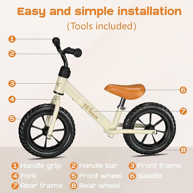Toddler Balance Bike 12” No Pedal Training Bicycle for Kids 24 Months to 5 Years Tool-Free Adjustments Seat and Handlebar Best Gift for 2 3 4 5 Boys Girls