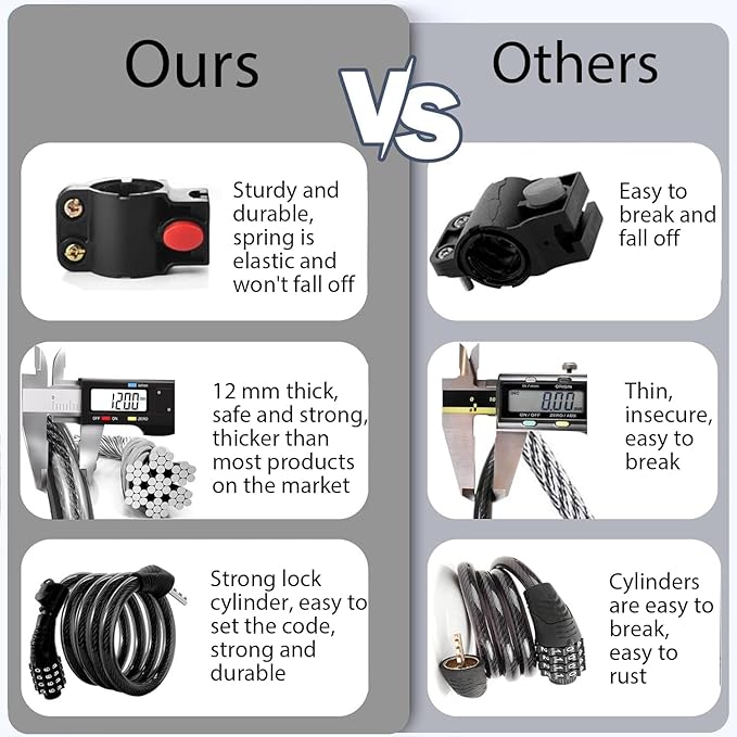 E Scooter Lock, Bike Combination Cable Locks Compatible with Xiaomi M365/Max/GXL/Ninebot/Segway/Motor/Bicycle Lock 4 ft Long/0.472In Scooter Anti-Theft Ideal 4 Digit/12 Steel Cable