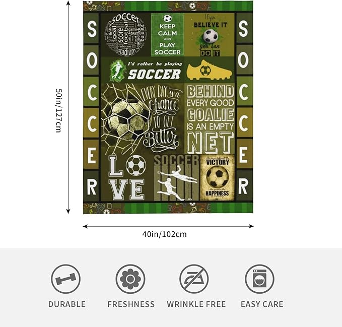 Soccer Blanket Sport Theme Throw Blanket Ultra Soft Cozy Fleece Soccer Gift for Soccer Lover Fuzzy Plush Bedding Blankets for Soccer Team Player Kids Teens Adults Girls Boys Women Men 50"x40"
