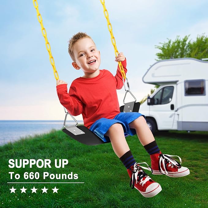 2 Pack Swing Sets, AGPTEK Swing Seat with 66 Inch Anti-Rust Chains Thermoplastic Coated, Support 250lb, Accessories Replacement with Snap Hooks for Outdoors, Playground (Black)