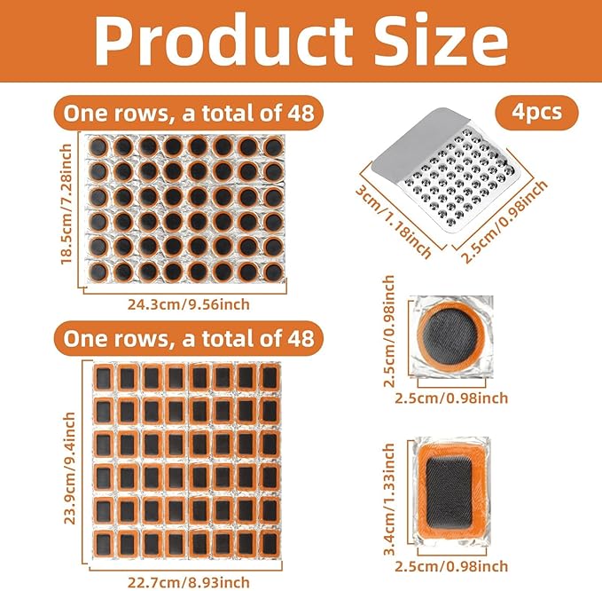 100PCS Bicycle Tube Patch Kit - 96PCS Inner Bike Tire Repair Patches and 4 Metal Tire Rubbing Files, Flat Tire Repair Kit for Lightweight Bike, Scooter, Motorcycle, CyclingTire Tube Patchs
