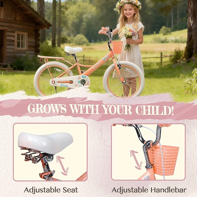 Glerc Sasha Girls Bike, 12-20 Inch Kids Bike for Children Ages 2-13 Years, Kids Bicycle with Doll-Seat & Basket & Training Wheels, Multiple Colors
