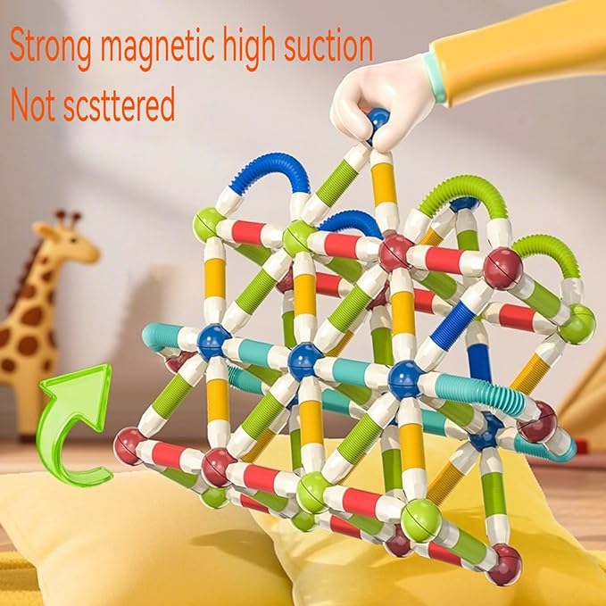85PCS Extendable Magnetic Toy Montessori Toys for Boys & Girls,STEM Education Building Blocks,Pop Tubes & Balls,Sensory Toys for 3+ Year Old Toddlers