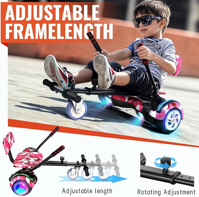 Scooter with Seat Attachment for Kids Adults, 6.5'' 8.5''Balancing Scooter with Bluetooth Speakers & Colorful LED Light with Kart